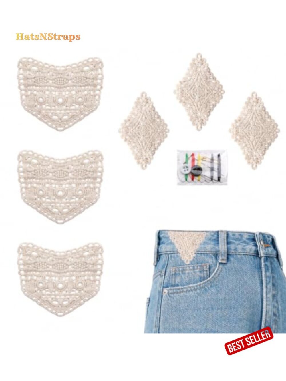 Vintage Lace Waist Extenders for Jeans Skirts, 6 Pcs